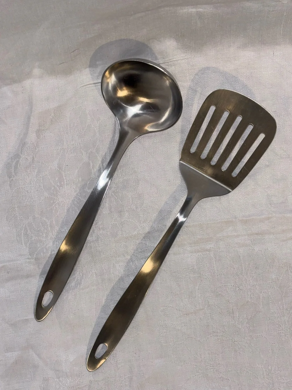Vintage Scandinavian MCM Stainless Steel Ladle Slotted Turner Utensil Set